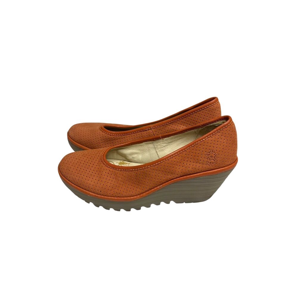 Fly London Leather Wedge Shoe Pump Slip On Women Orange 40 US 10